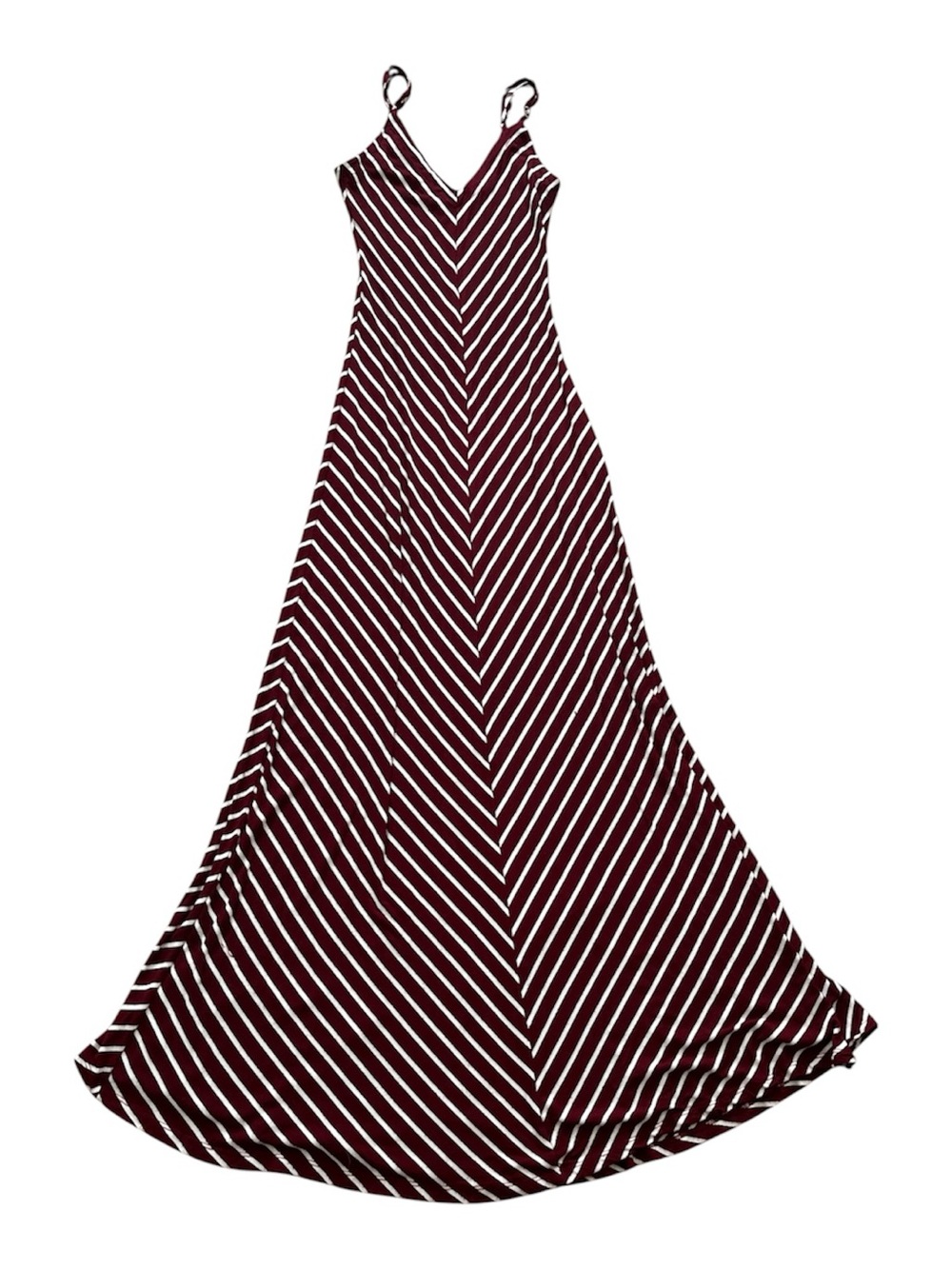 iris Burgundy and White Asymmetrical Striped Maxi Dress